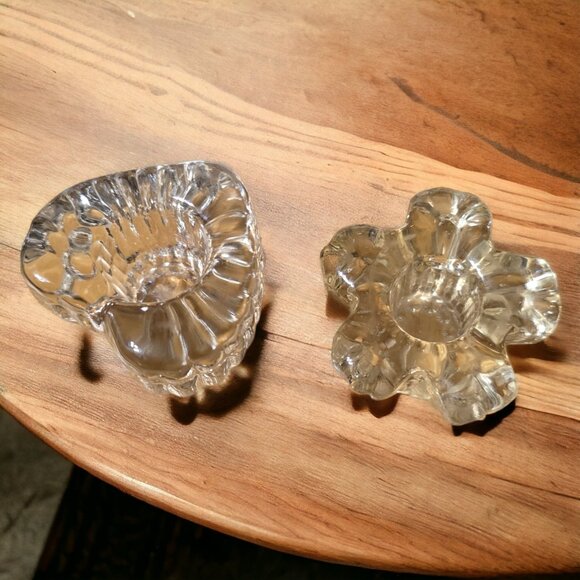 CLEAR DEPRESSION GLASS Vintage Candlestick Holders 2 1/2" Plus 2 Smalle… - Picture 4 of 5